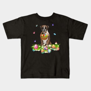 Boxer Dog With Easter Eggs Basket Butterflies Kids T-Shirt